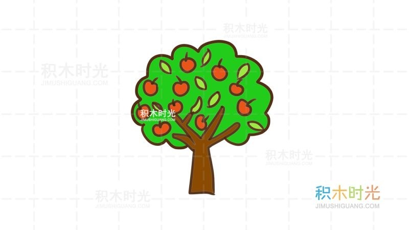 苹果树简笔画教程,画苹果树简笔画,积木时光简笔画