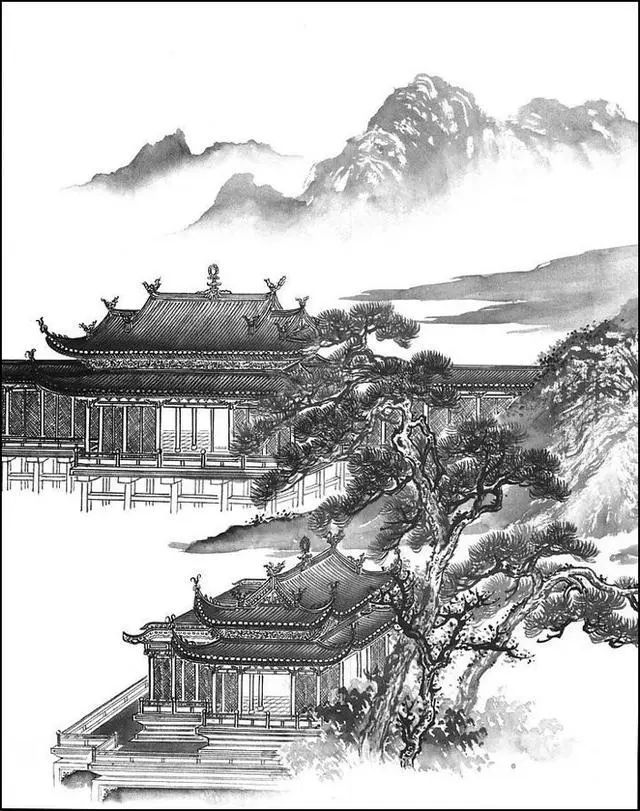 「工笔画素材」白描山水风景