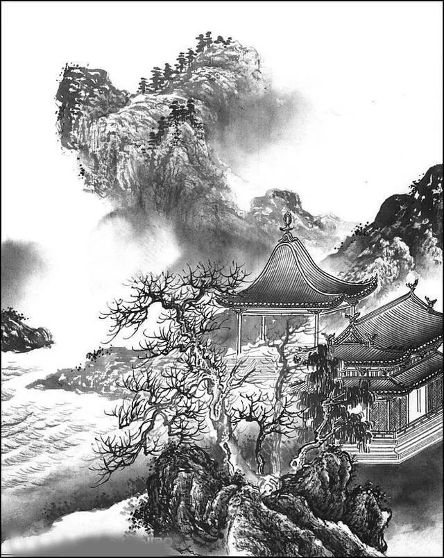 「工笔画素材」白描山水风景