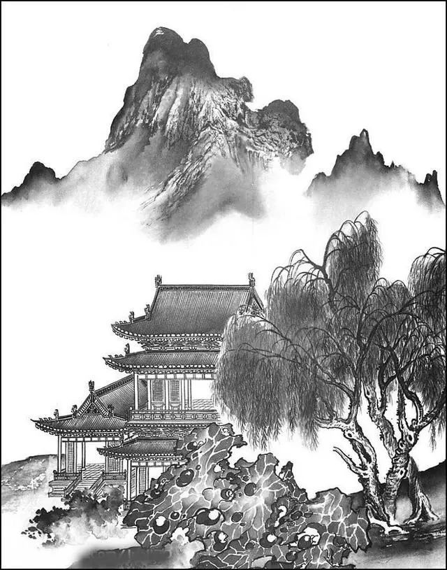 「工笔画素材」白描山水风景