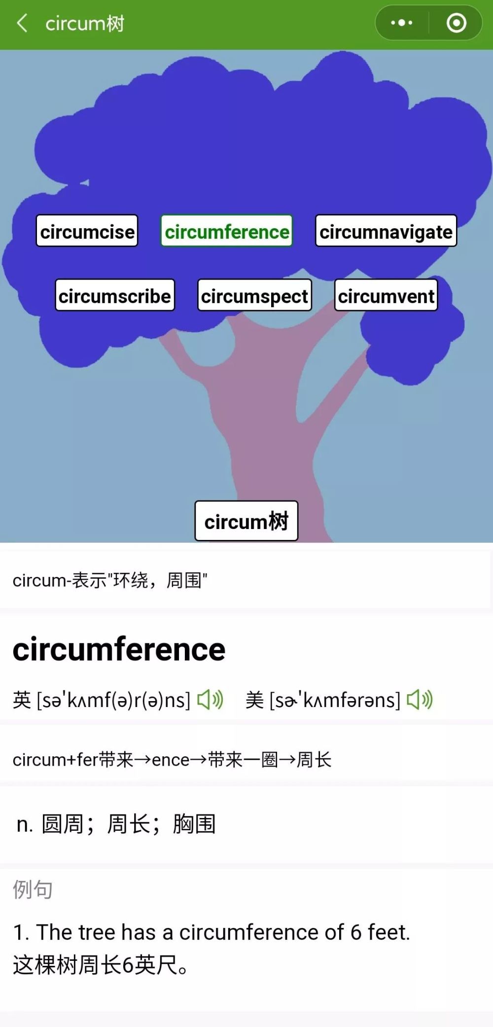 circumcise 环割(circum cise切环切) circumference 周长(circum