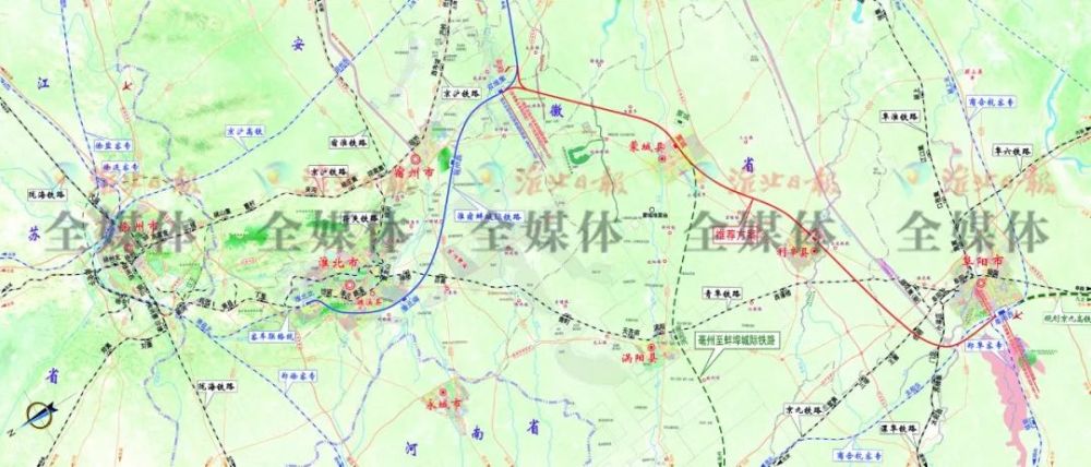 淮宿阜高速铁路北起淮萧联络线淮北北站,南止于商合杭高铁阜阳西站