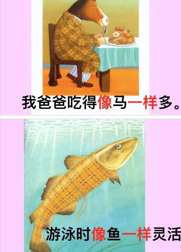 前几天,叶老师带孩子们读了《我爸爸》绘本,其中有一个句式: 我爸爸像