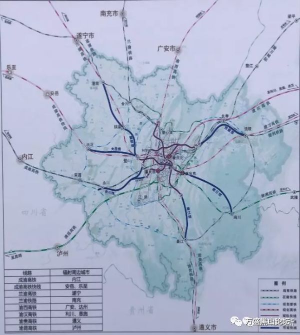 从示意图上看 1,南川将直接连接重庆东站; 2,铜璧线:从铜梁延伸至