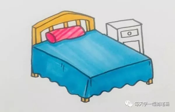步骤四:再来画出小床旁边的床头柜,并给柜子画出抽屉线条与圆形的把手