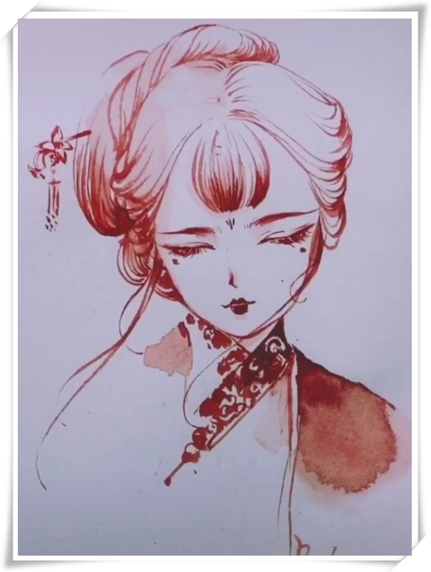 美术生用毛笔画"古风少女",开头:确定是专业的?结尾