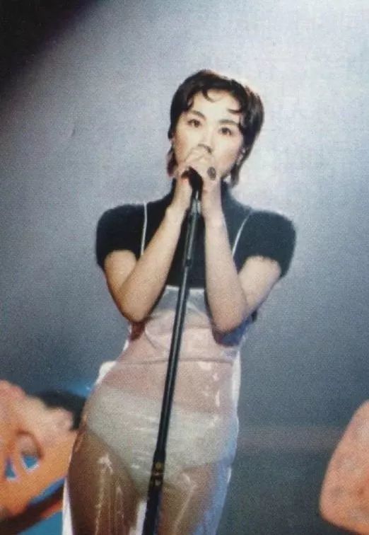 在1993年演唱会上王靖雯穿着 超级前卫的 透视裙 可以说轰动香港乐坛