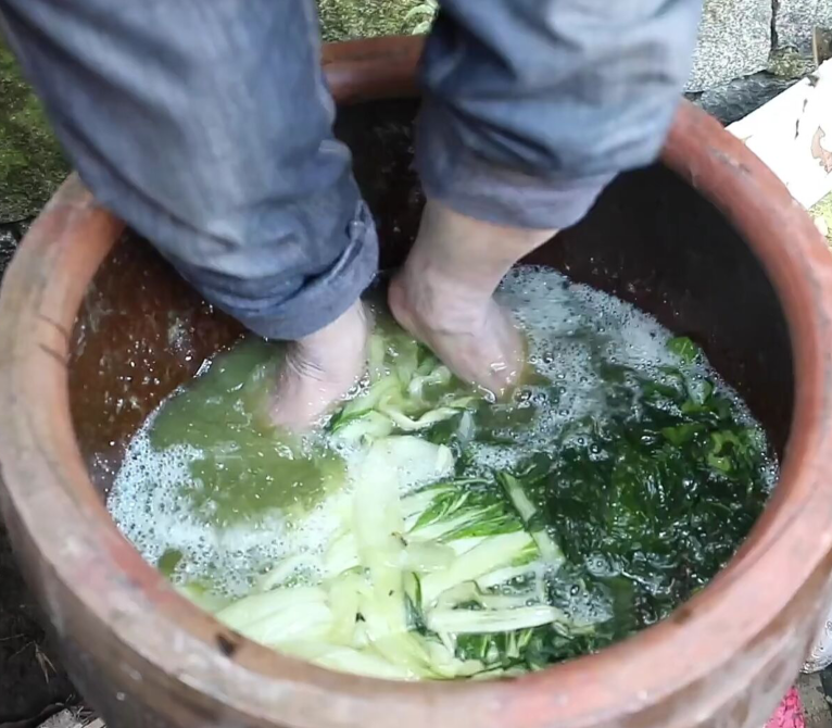 杭州有种腌菜,农民大爷用脚踩,据说脚越臭踩出来的菜越香