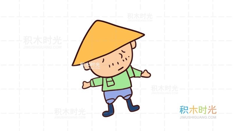 农民简笔画教程,画农民简笔画,积木时光简笔画