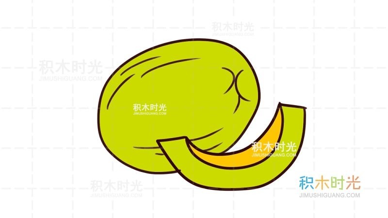 哈密瓜简笔画教程,画哈密瓜简笔,积木时光简笔画