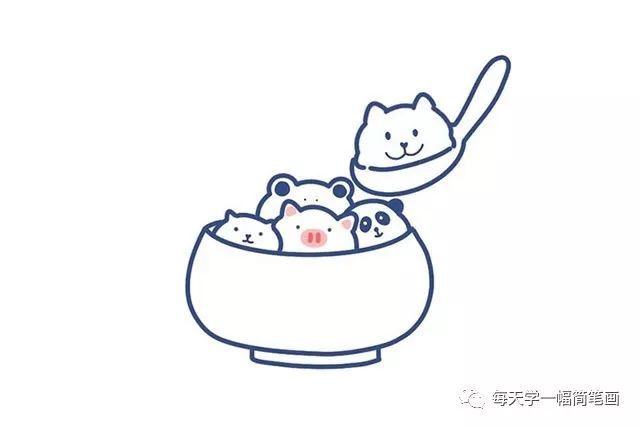 每天学一幅简笔画一步步教你画一碗萌宠元宵节汤圆简笔画教程步骤图片