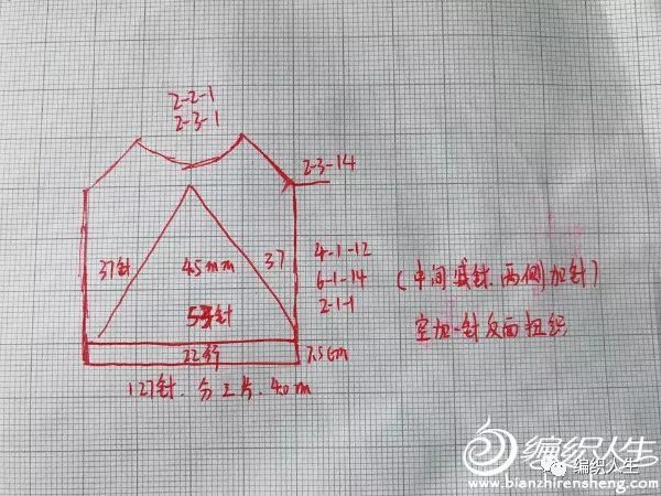 5mm织平针,袖子加针,12-1-5 平12行,袖山减针 2-6-1 2-5-4