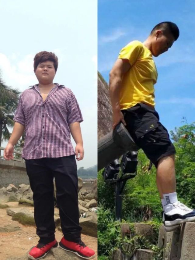 胖男生洪洪,25岁,原本体重 150斤,现在体重120斤.