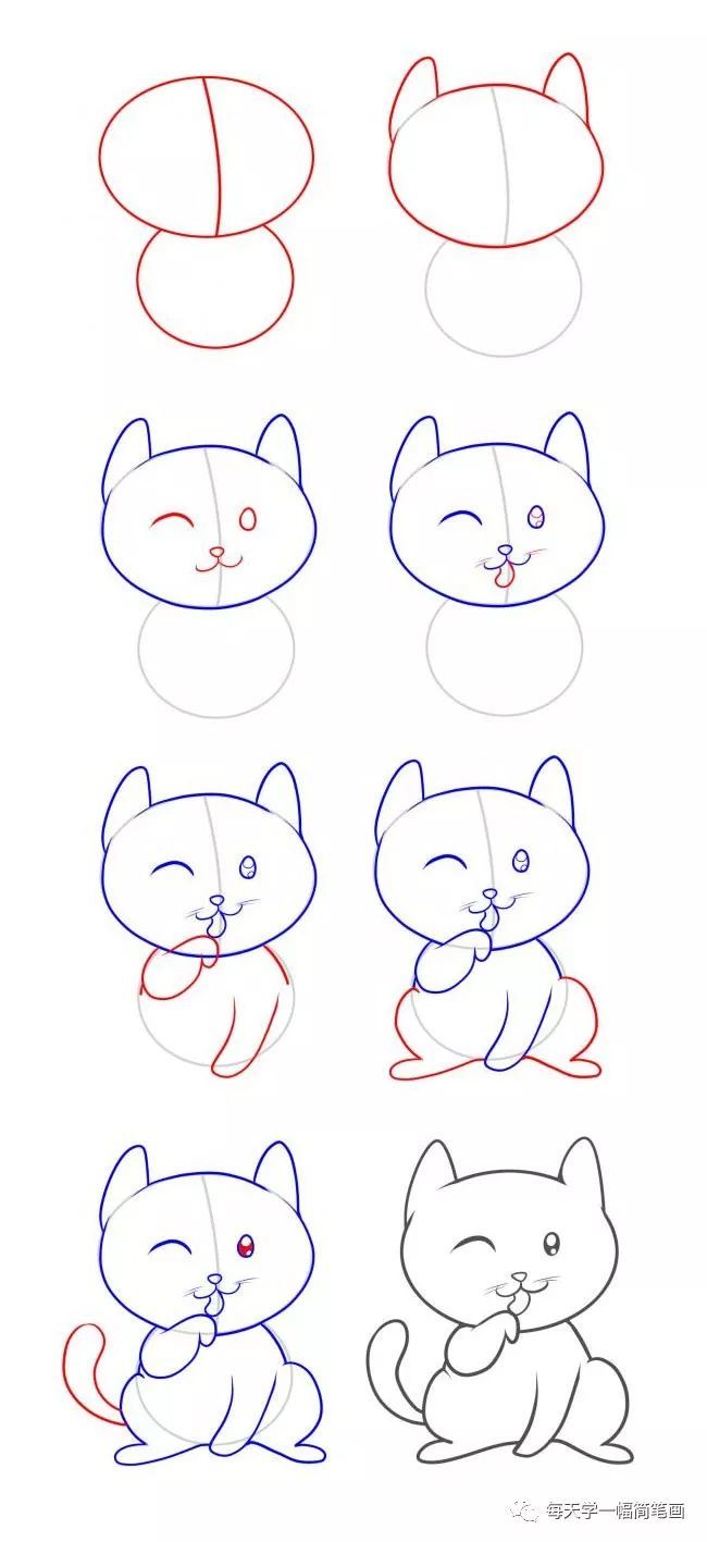 每天学一幅简笔画-可爱的小猫简笔画步骤图片大全