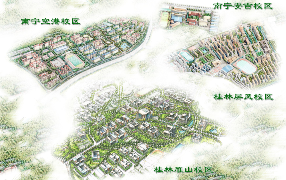 桂林理工大学的桂林屏风,桂林雁山,南宁安吉,南宁空港四个校区,校园总