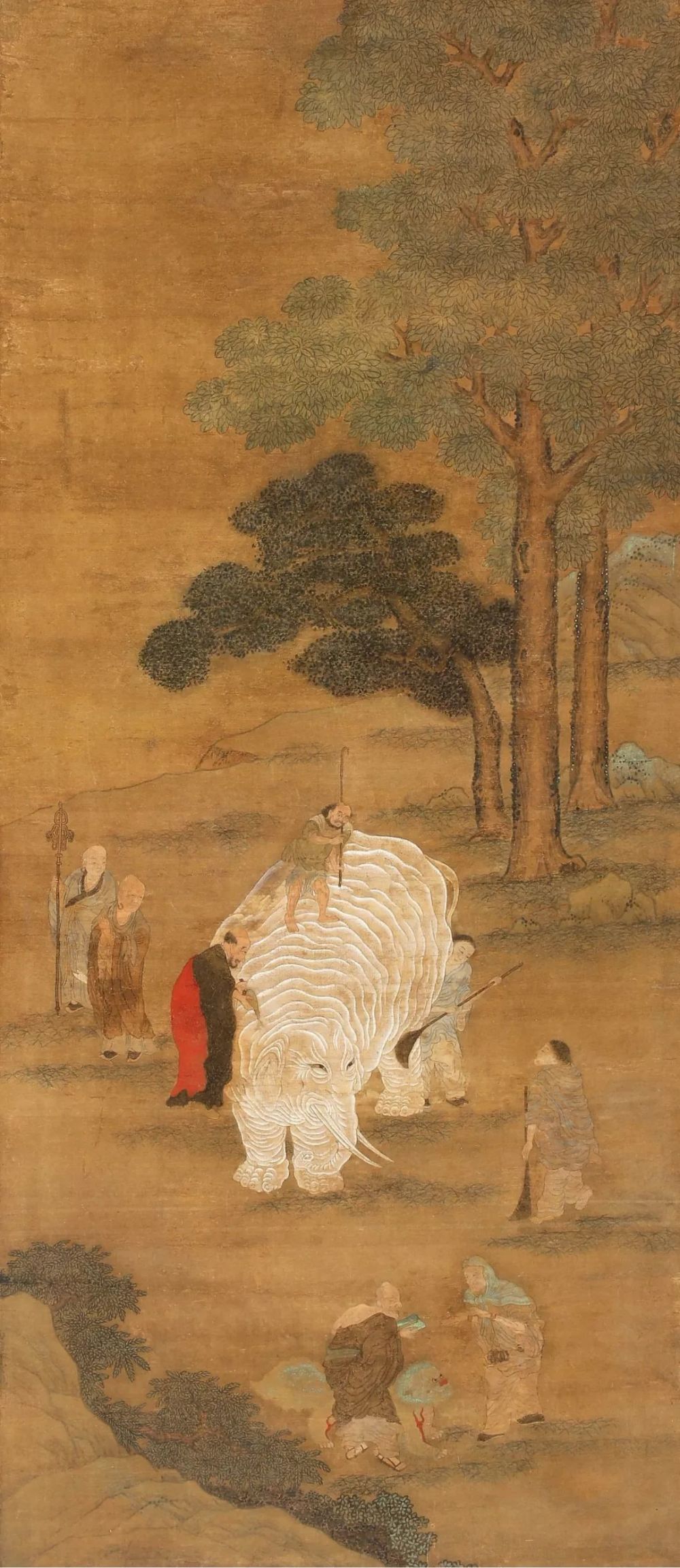 李志鹤勾摹丁云鹏洗象图画稿 到明朝中叶时,版画的发展到达顶峰,而