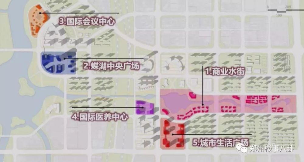 "滨河国际新城构建完整的商业体系规划之外,还将在蝶湖片区,城际铁路