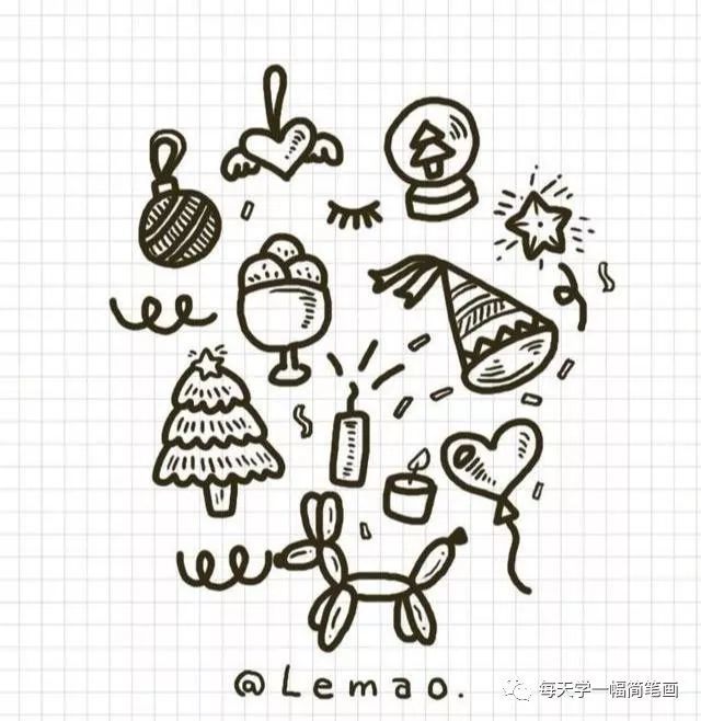 每天学一幅简笔画--小动物和节日气氛手帐小图案