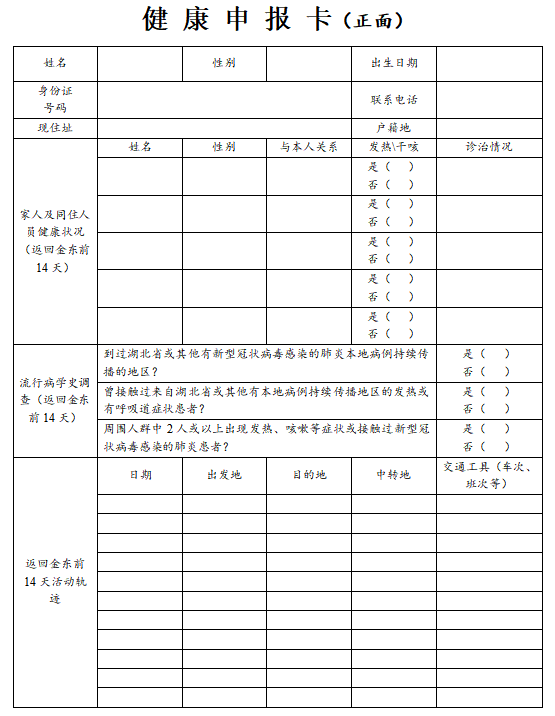 2.健康申报卡,健康监测卡