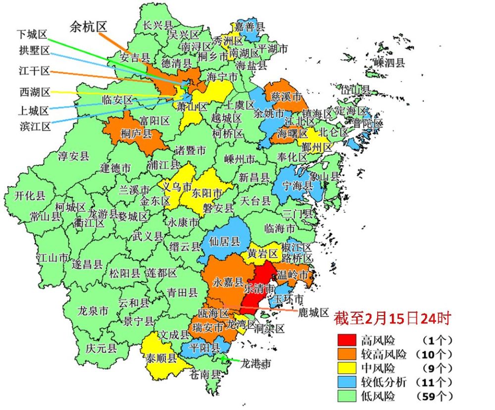 浙江最新"五色图":18个县调低风险等级 玉环风险等级提升