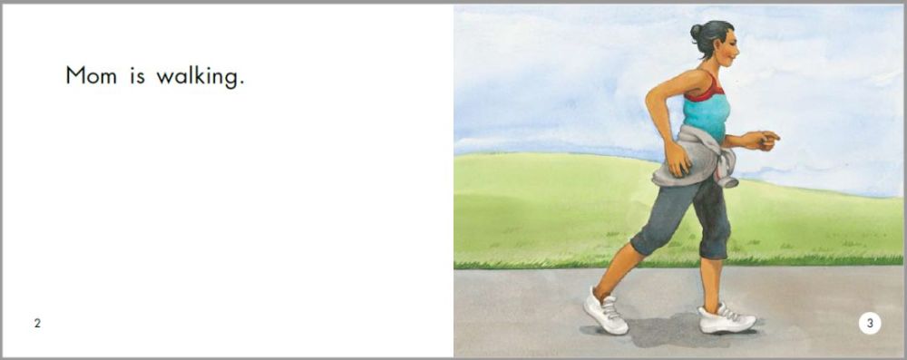 mom is walking. 妈妈正在走路.