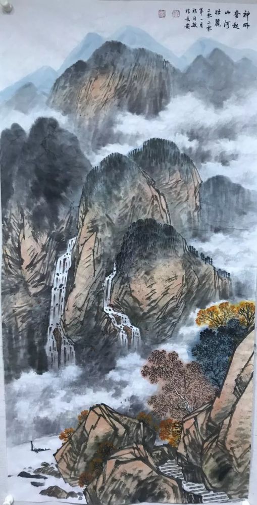 国画"神州奋起,山河壮丽" 祁自敏