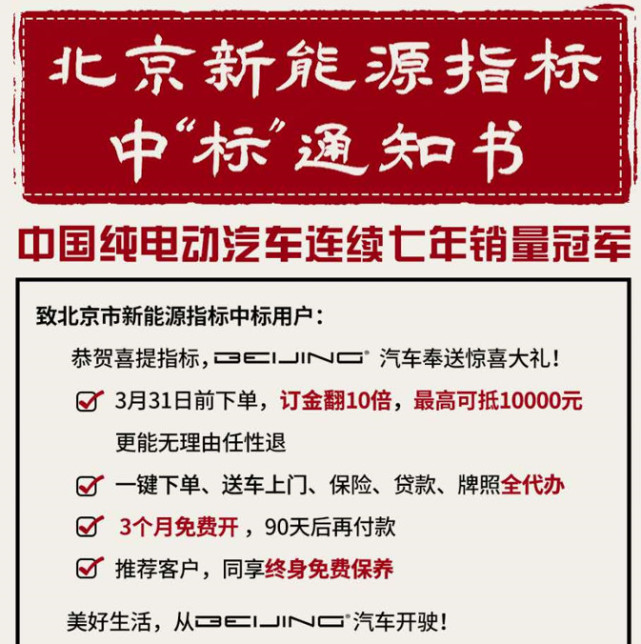 车圈|BEIJING品牌发中“标”通知书 订金翻10倍/90天免费开