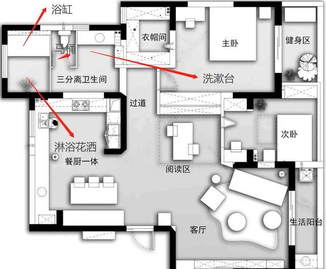 武汉夫妇的148平"暗黑"大宅,坚持餐厨一体化,卫生间三分离!惊艳