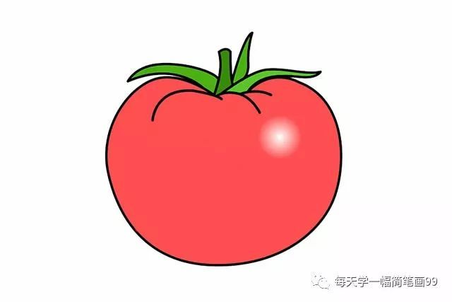 第三步:画出西红柿的叶子 第四步:涂上颜色,西红柿简笔画就画好了.