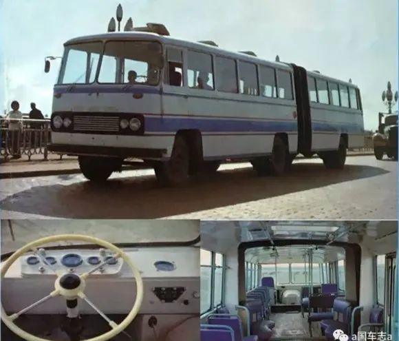 四平牌sp670型铰接式客车,采用黄河底盘改装的sp670型客车,1982年