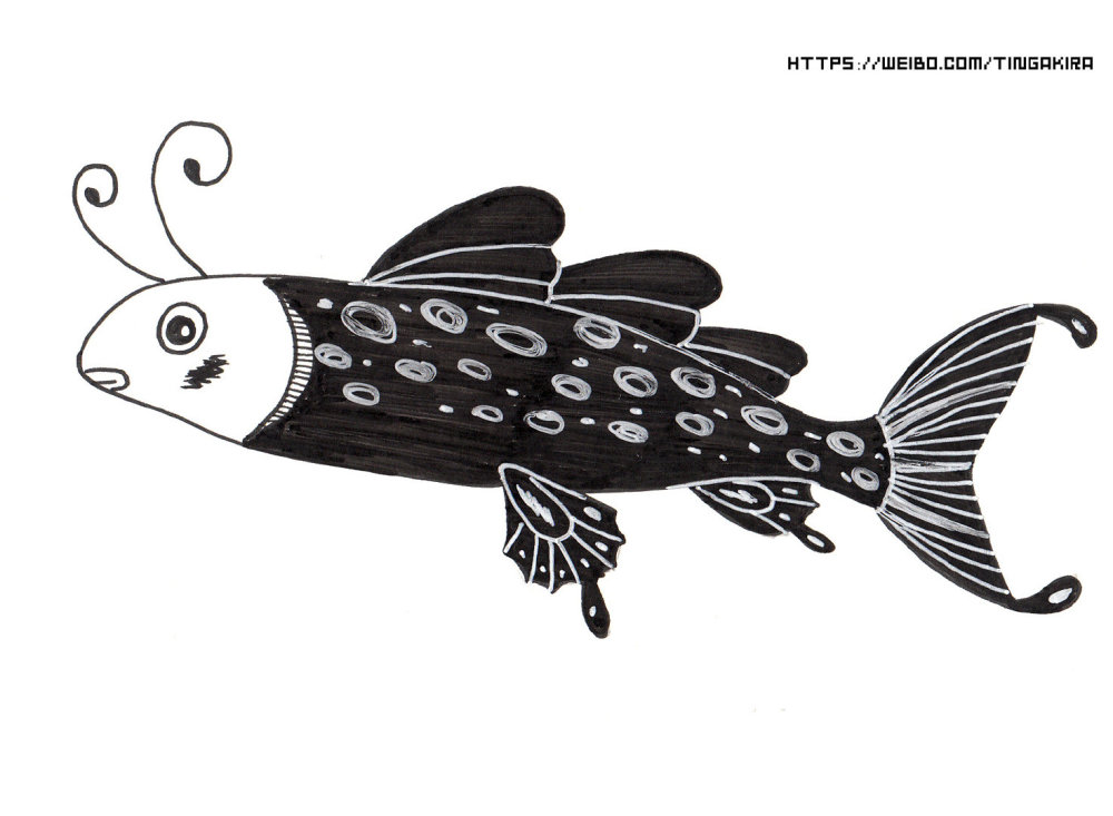 鱼和蝴蝶主题创意黑白线描画!