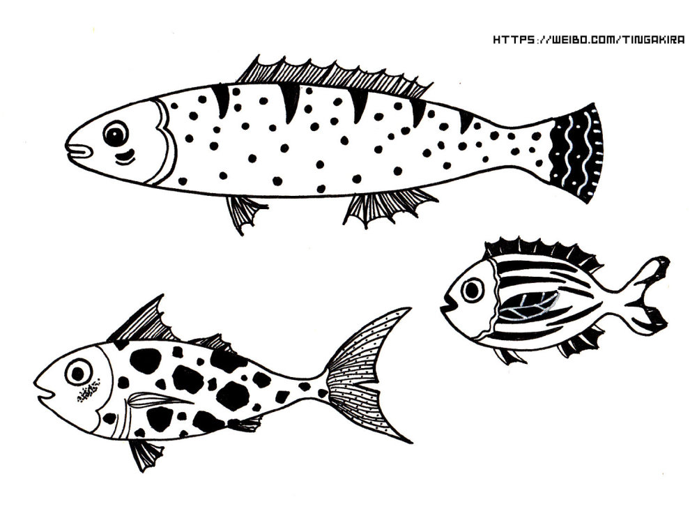 鱼和蝴蝶主题创意黑白线描画!