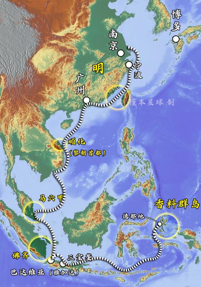 东南亚至日本贸易线,以当时的航海技术,台湾海峡是最适合经过的内海