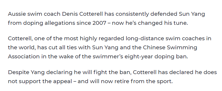 重磅！外籍恩师与孙杨分道扬镳，明确反对继续上诉