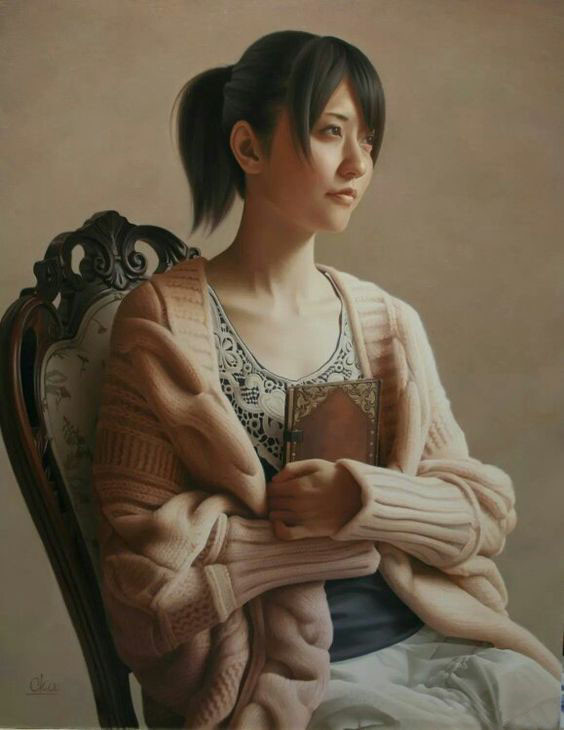 日本画家冈靖知女性油画人物