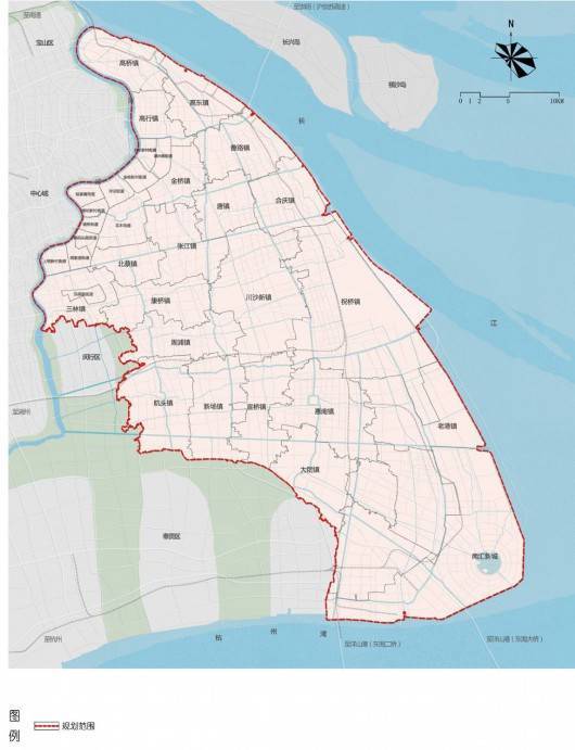 规划范围 规划范围以浦东新区行政边界为基础,纳入部分行政区划外用地