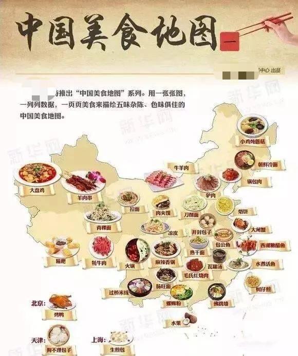 人口众多,每个地方都有当地的特色美食,如果中国地图可以用美食标志