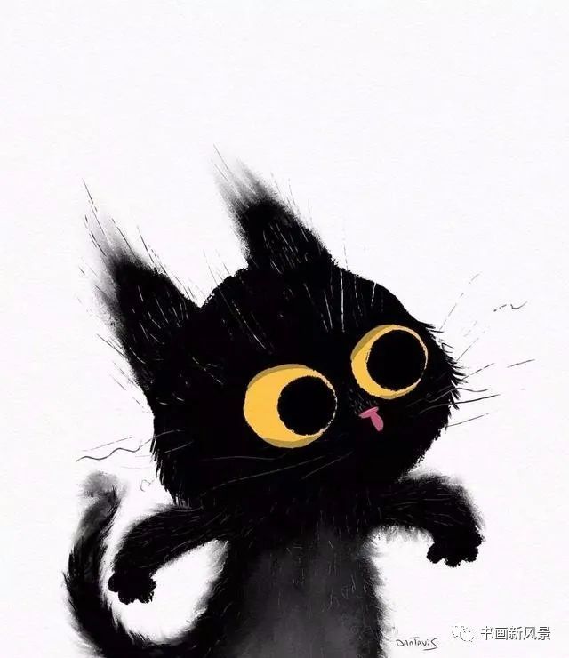 插画师画的小黑猫,超萌!