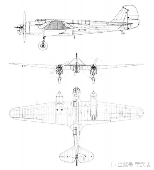 sb-2快速轰炸机的三视图