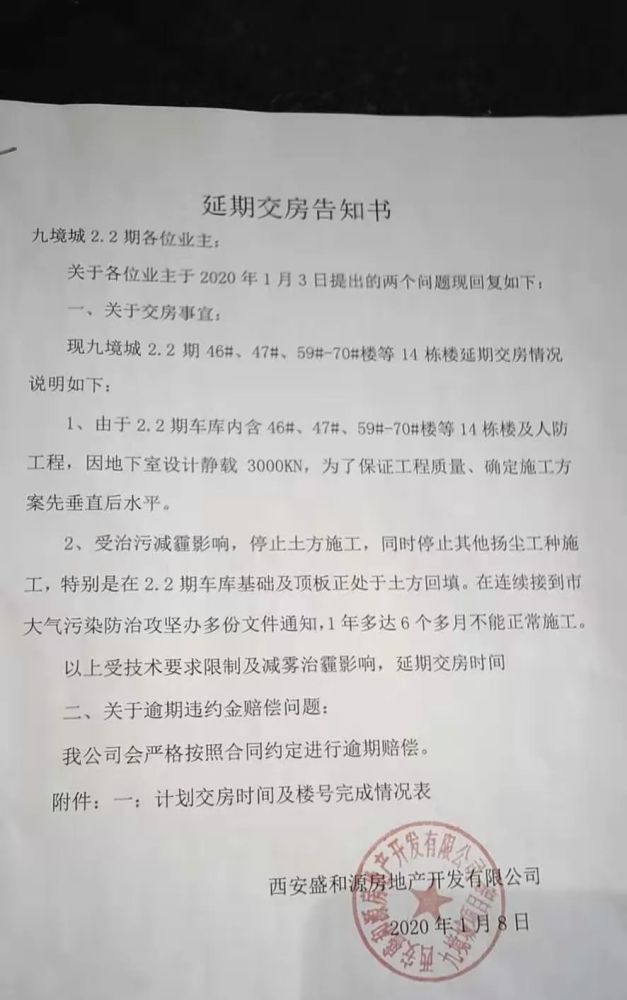 而关于延期交房的原因,开发商给出的理由: 受雾治霾的影响,一年半不能