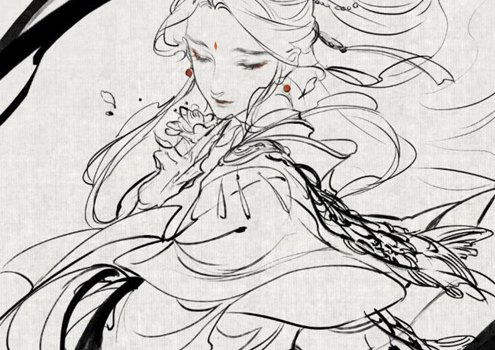 《天官赐福》灰灰画的悦神怜,黑白风格也好看,粉丝急着催周边!