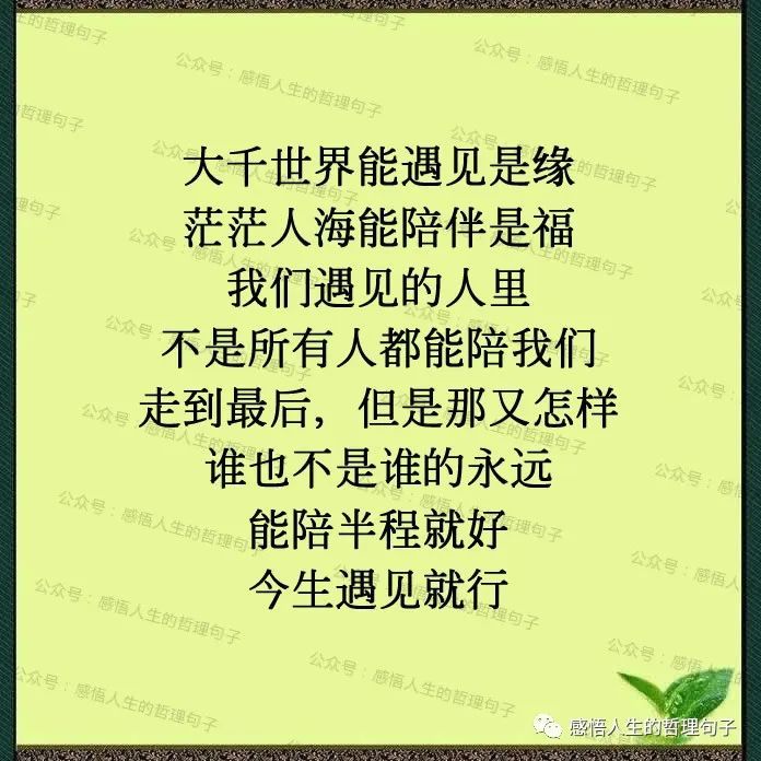 遇见是缘,陪伴是福,别无他求看淡所有别离,原谅所有失去相遇错过皆是