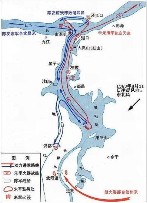 上图_ 鄱阳湖之战,是元朝末年朱元璋和陈友谅为争夺鄱阳湖水域而进行