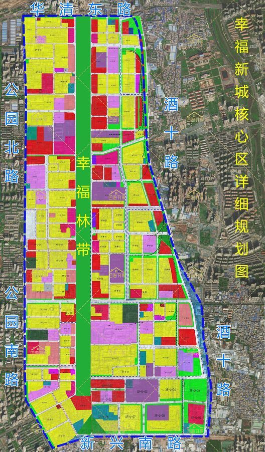 第三,公示了幸福新城核心区的详细用地规划,包含了居住用地,商业用地