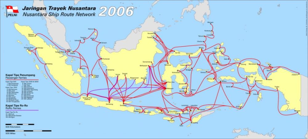 印度尼西亚全国的铁路不过5042千米, 但水运航道就有21579千米.