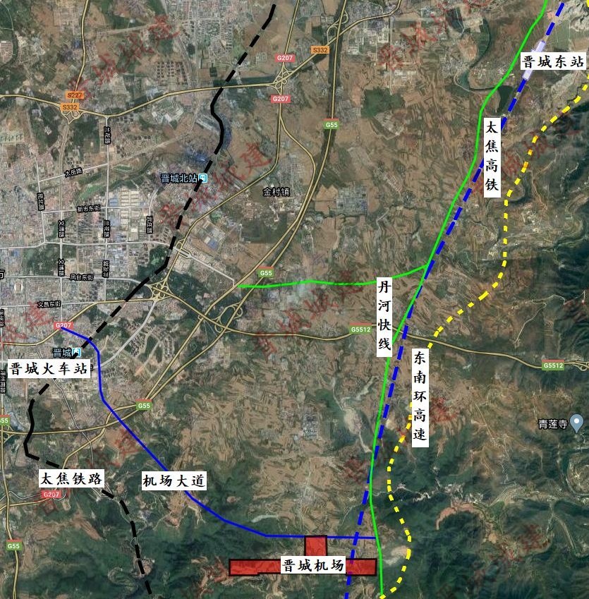 太焦高铁,在机场附近没有设站,高铁晋城东站距离机场12公里,通过丹河