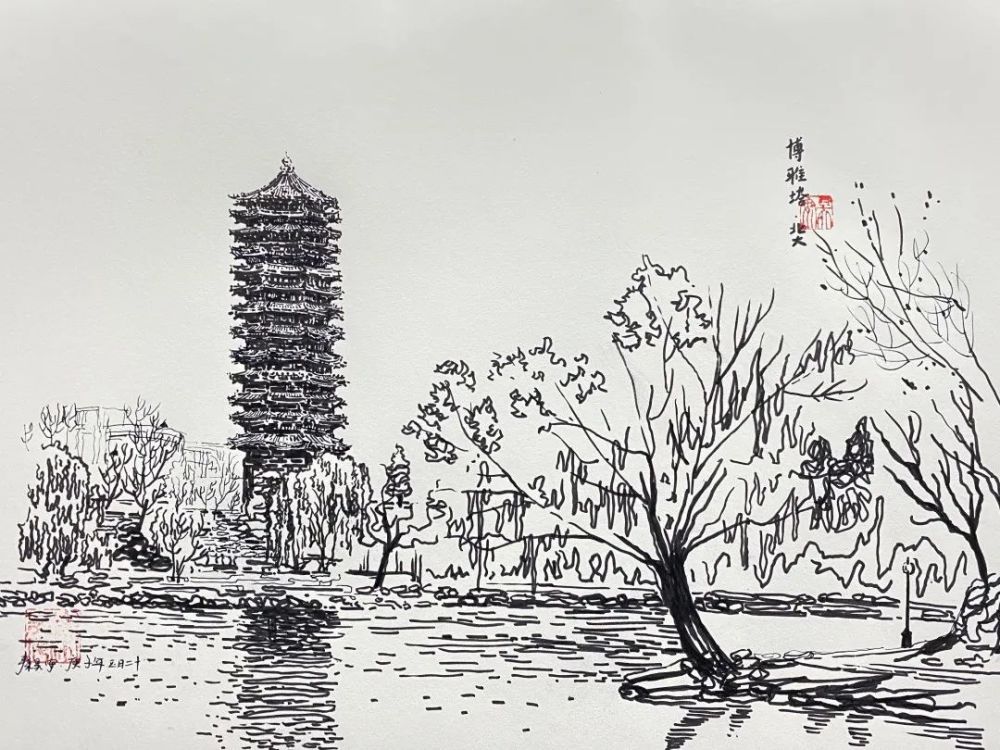 一张手绘图告诉你北大里的燕大传奇博雅塔