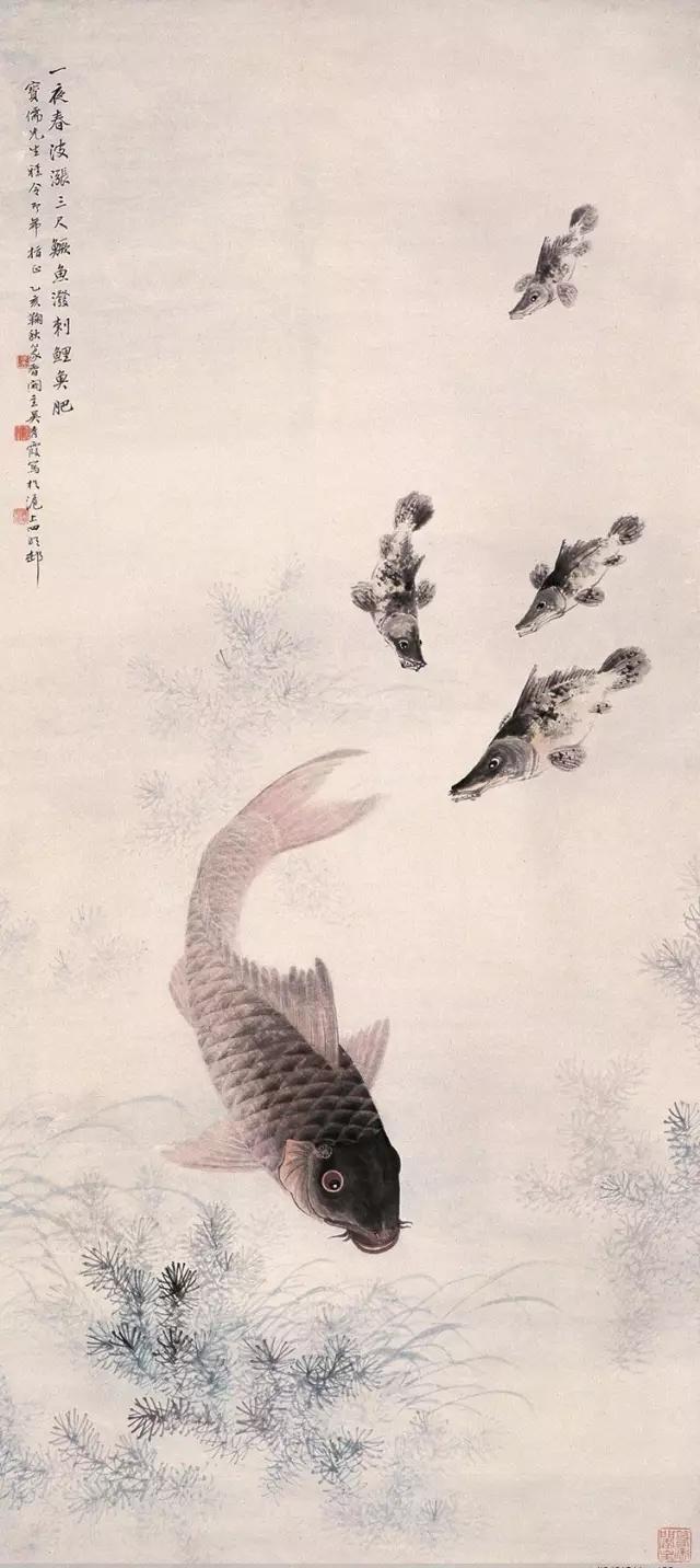 "深入生活是主要的艺术源泉,我擅长画鲤鱼,幼年养鲤鱼一缸,阳光直射鱼