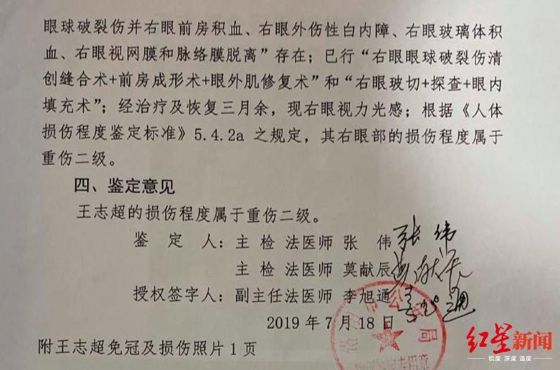 王志超伤情被鉴定为重伤二级.