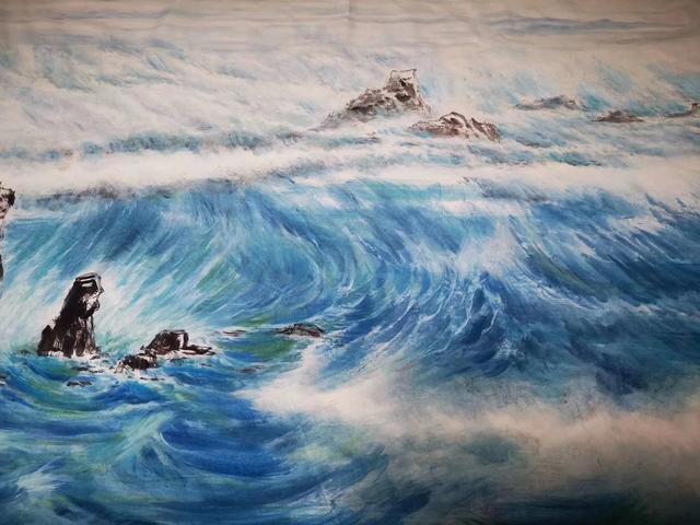中国画海第一人,一幅大海画作32米长,网友:看,海的儿子!